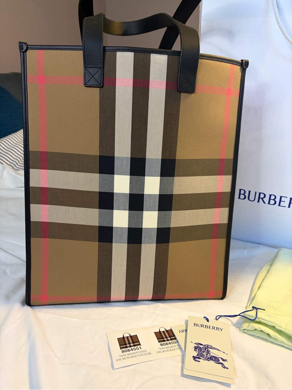 Burberry Check Tote in Tan, Black and Pink